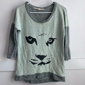 Chelsea & Violet Gray Lion Face Half Sleeve Sweatshirt